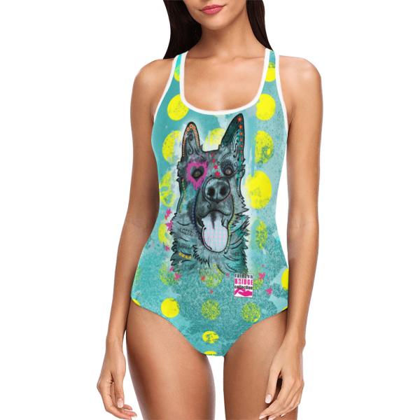 Badeanzug Hundemotiv Eddy - 85% Polyester, 15% Spandex, Wasserecht, mit Innenfutter,  bunt, Größe XS-5XL, Bademode, Deutscher Schäferhund, German Shepherd, Mix